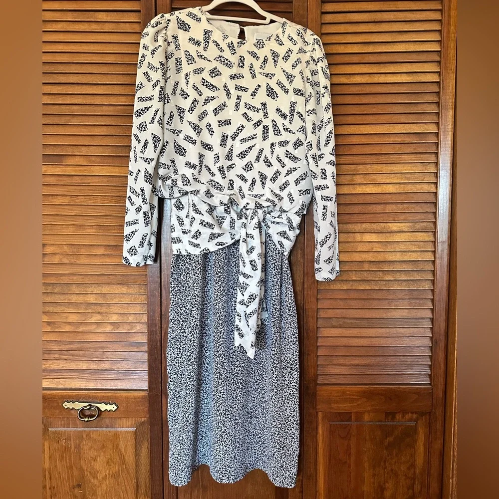 1980s vintage Toni Todd navy and white secretary dress size 10.